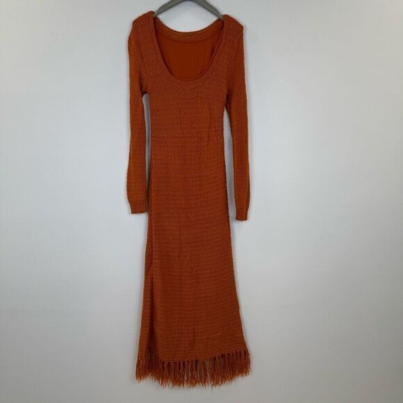 Pamela Love Fringe Burnt Orange Rust Long Sleeves Sweater Dress S 🪷 - Picture 10 of 13
